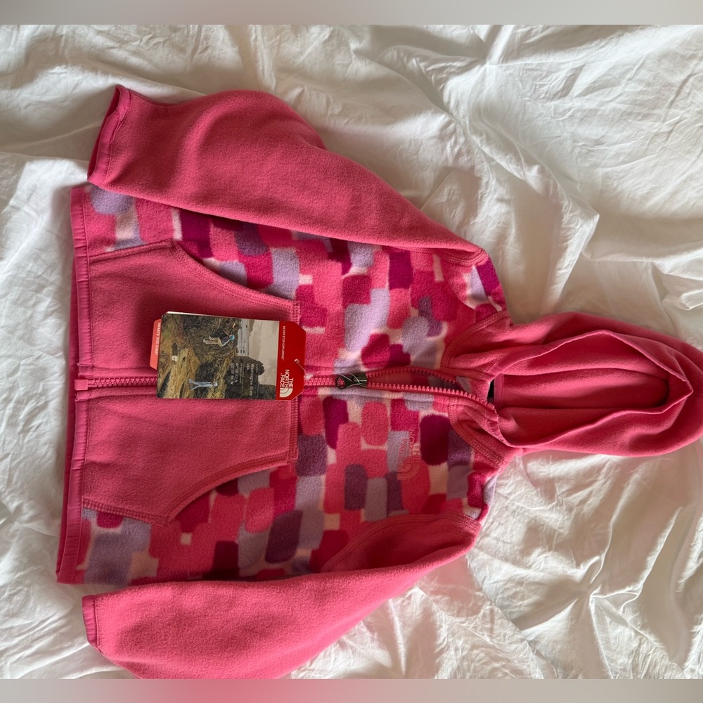 North Face Fleece Pink Patterned Fleece Hoodie coat jacket 18m toddler child
